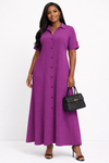 Classic Button-Front Maxi Shirt Dress(purple)