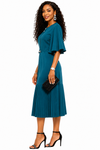 Pleated Elegance Midi Dress(Teal)