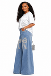 2 PIECE Pearl Bow Rhinestone Denim Set