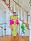 Lime & Fuchsia Rhinestone Couture Puff Sleeve Skirt Set