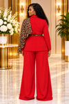 THE WILD ELEGANCE LEOPARD PANT SUIT SET(RED)