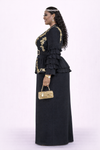 Black Royal Gold Embroidery Peplum Skirt Set