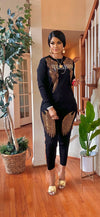 Gold-Black feather rhinestones SWEATER jogger knit set