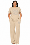 Luxe Rhinestone Pant Set(Beige)
