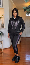 Butterfly rhinestone joggers hoddie pant set(BLACK)