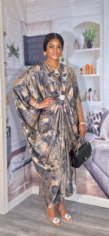  Imperial Luxe Satin Kaftan Dress(Deep blue/gold)