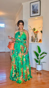 🌿 Green Beaded Halter Maxi Dress