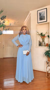 DRAPED BELTED LONGSLEEVE MAXI DRESS(POWDER BLUE)