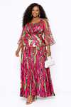 Zaria Abstract Pleated Maxi Dress(PINK)