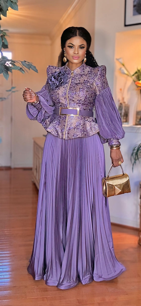 COUTURE 3PCS ELEGANT PUFFY SLEEVES SKIRT SET(PURPLE)