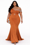 COUTURE FLOOR LENGTH MAXI DRESS(BROWN)