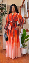 RHINESTONE LONGSLEEVE BELTED MAXI DRESS(ORANGE-PEACH)