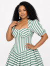Vintage Stripe Sweetheart Midi Dress(Green)