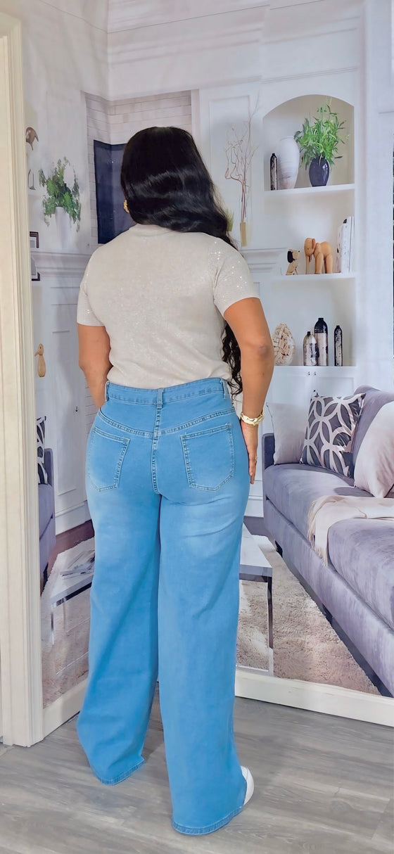 Crystal Heart Rhinestone Wide-Leg Denim(BOTTOM)