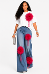 Pink Feather Bloom 2piece Denim Set