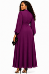 Elegance Belted Maxi Dress(LT-plum )