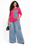 Luxe Utility Denim Cargo Set(Pink)