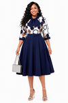 Elegant Grace Bow Midi Dress(Navy )