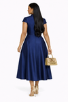 Royal Aura Taffeta Midi Dress(Navy blue)