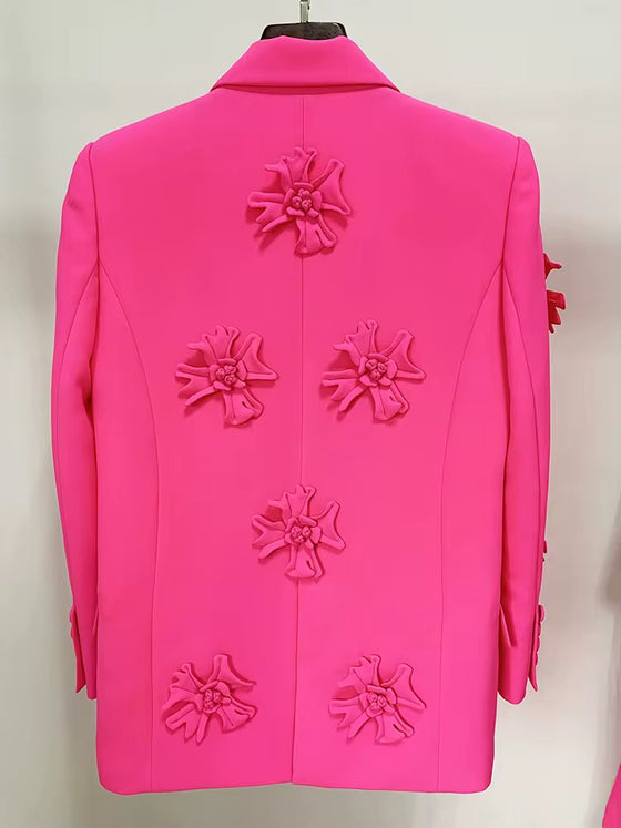 Bold Pink 3D Floral Embellished Blazer Jacket(PREORDER ONLY)