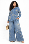 Star Bloom Denim Palazzo Set