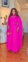 CAPE/FLOWY GEMSTONE BELTED DRESS(PINK)