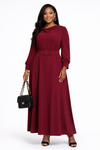 Regal Flow Belted Maxi Dress(Wine)