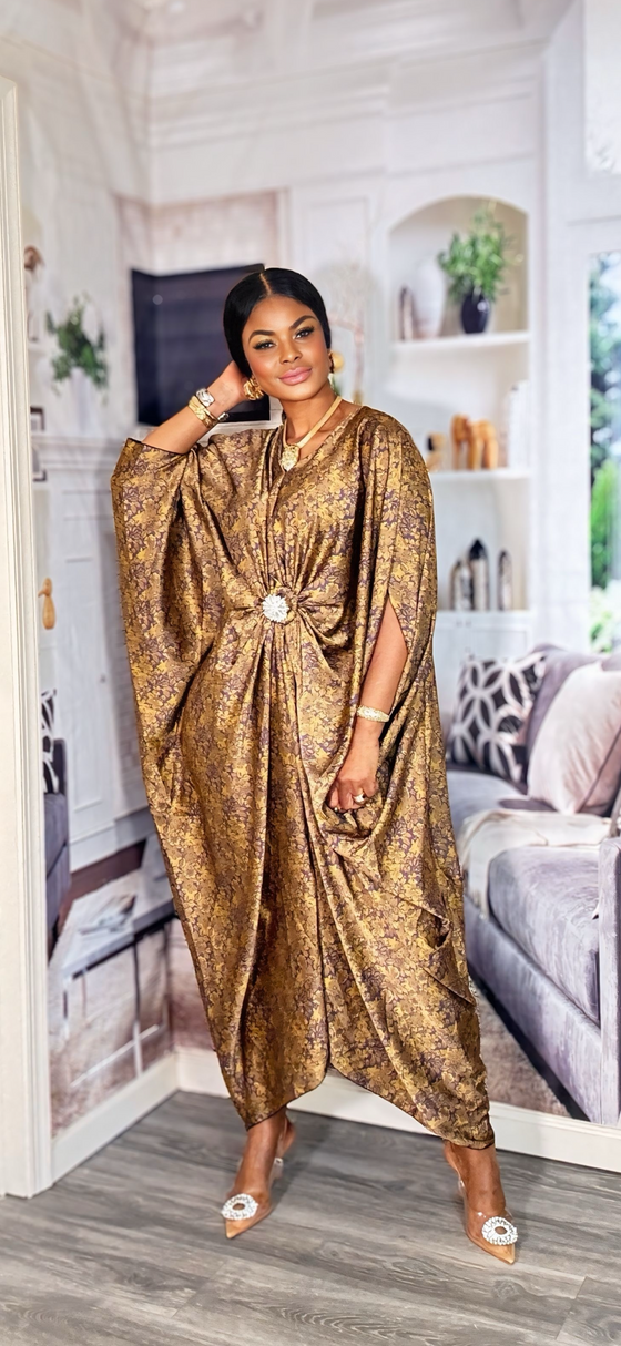 Luxe Royal Satin Kaftan Dress(purple/Gold)
