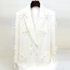 Elegant White 3D Floral Embellished Blazer Jacket(PREORDER ONLY)