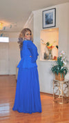 LONGSLEEVE PLEATED/PEPLUM MAXI DRESS(ROYAL BLUE)