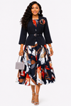 Royal Elegance Jacket & Midi Dress Set(Floral)
