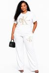 Crystal Luxe Lounge Pant Set(White)