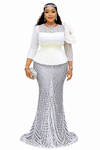 Crystal Mesh Illusion Peplum Maxi Dress(Silver)