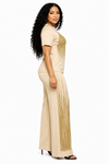 Golden Glam Fringe Pant Set(Beige)