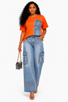 Luxe Utility Denim Cargo Set(Orange)