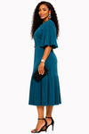 Pleated Elegance Midi Dress(Teal)