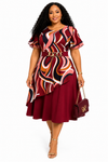 Burgundy Swirl Elegance midi Dress