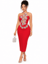Scarlet Luxe Crystal Bloom Bandage Dress(Red)