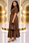 THE SAVANNAH STRIPE BELTED MAXI DRESS(Brown)