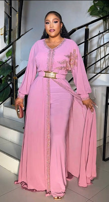  Pink Luxe Embellished Cape Jumpsuit