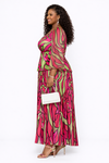Zaria Abstract Pleated Maxi Dress(PINK)