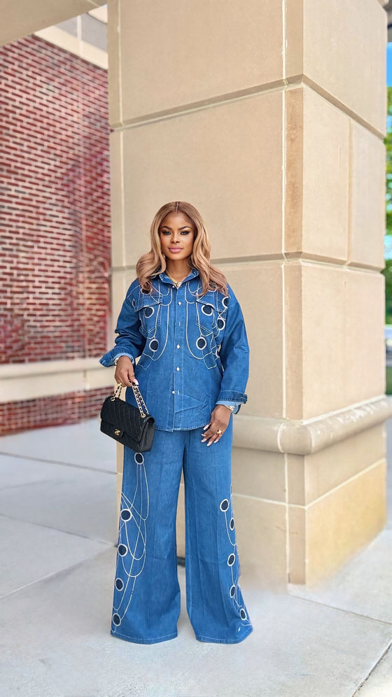 Midnight Galaxy Luxury Denim pants Set