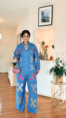  Power X Rhinestone Denim Set(LT Blue)
