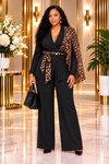 THE WILD ELEGANCE LEOPARD PANT SUIT SET(BLACK)