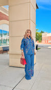 Gemstone Royalty  palazzo Denim pant Set(Blue)