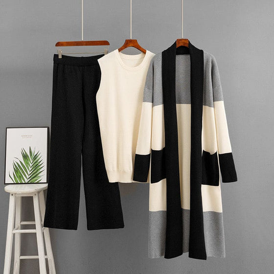 Luxe Colorblock Knit 3-Piece Set(BLACK)