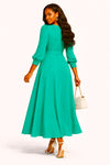 Regal Flow Belted Maxi Dress(Sea green)