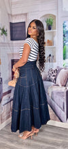 High-Waist Flare Denim Maxi Skirt