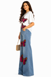 Butterfly Bliss Denim Palazzo Set(Blue)