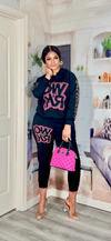 Work Mode Sequin Hoodie Jogger Set – Black & Pink